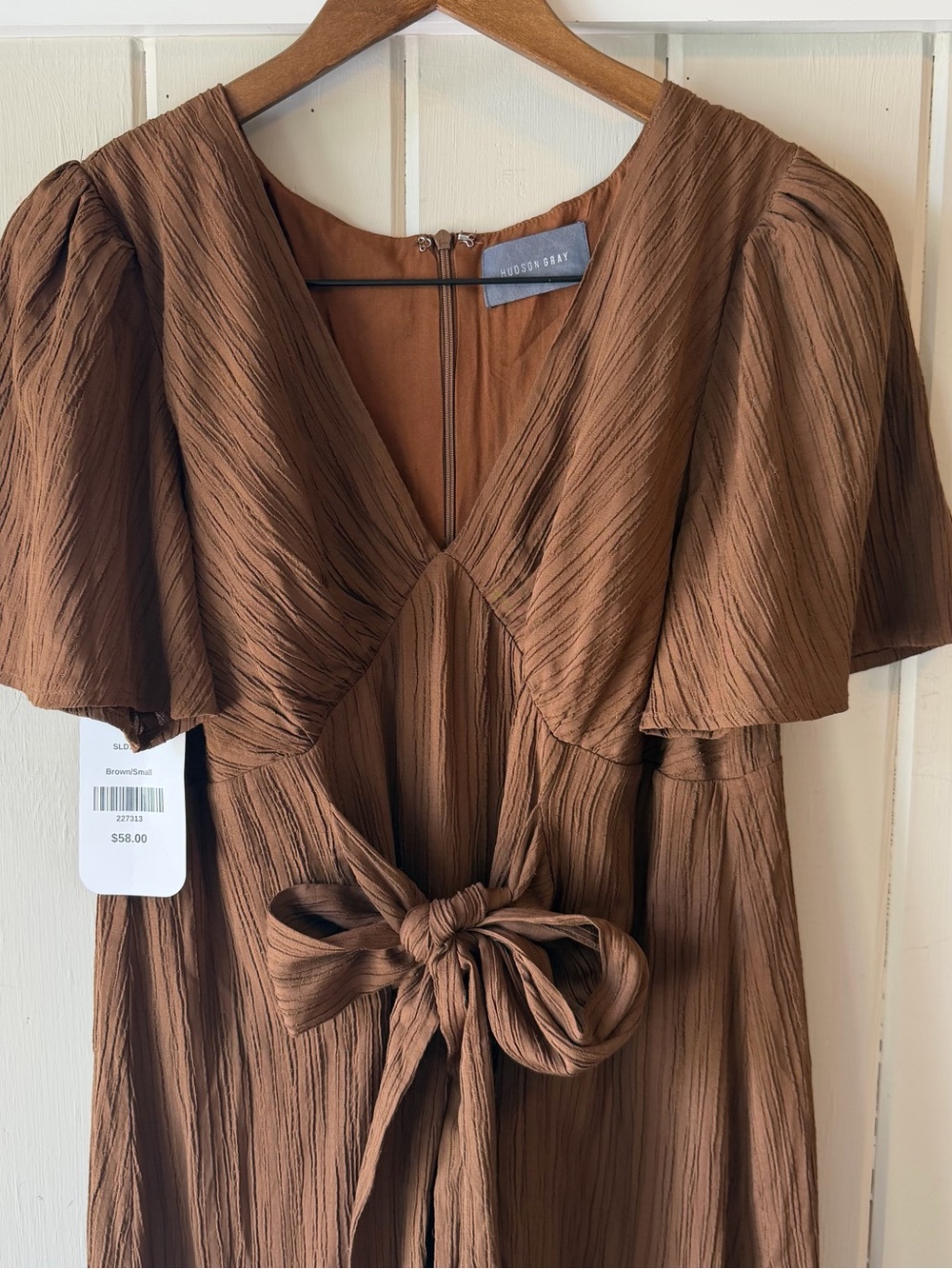 NWT Hudson Gray/Dress-Up Chocolate Brown Asymmetrical Dress, Waist Tie, Size S - Picture 2 of 8